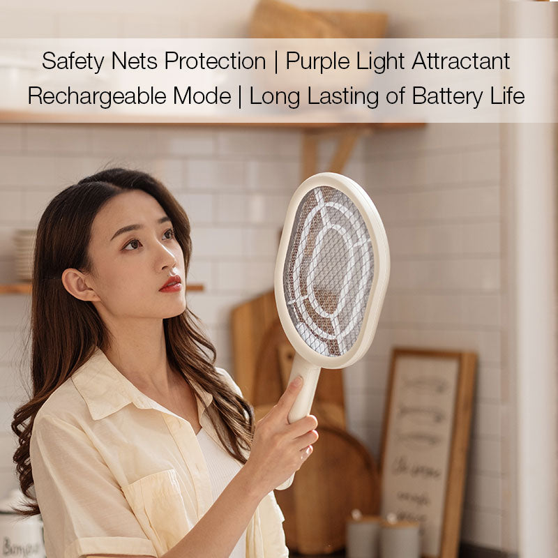 GXM 2in1 MS-01 Mosquito Swatter Auto Sensor Purple Light Attractant Safety Net Protection Rechargeable Battery Digital Display Electronic Insert Killer Repellent Swatter