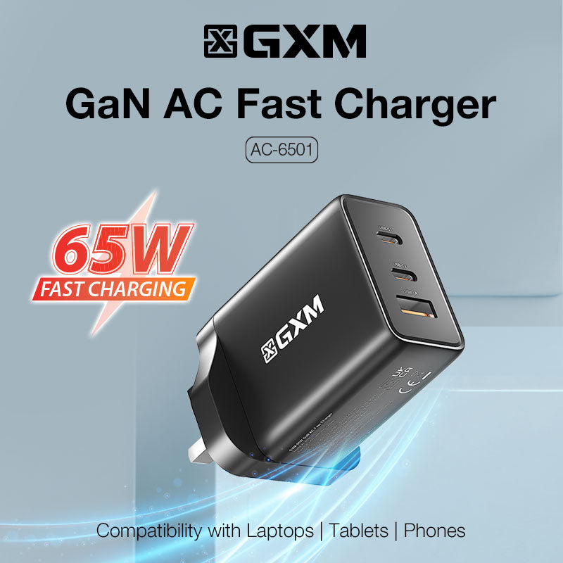 GXM 65W 30W GaN Type C USB C Fast Charger Adapter Safety Mark Wall Charger Laptop MacBook Pro Air Dell XPS iPad Mini Pro iPhone 14 13 12 Pro Max Plus Samsung Galaxy S23 Ultra Huawei Xiaomi OPPO VIVO Charger AC-6501 AC-3001