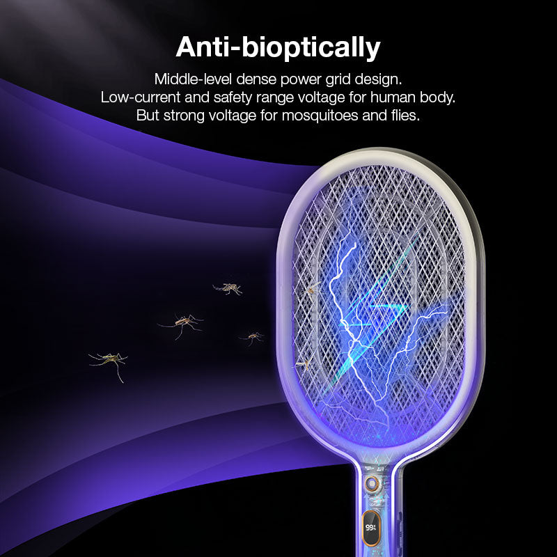 GXM 2in1 MS-01 Mosquito Swatter Auto Sensor Purple Light Attractant Safety Net Protection Rechargeable Battery Digital Display Electronic Insert Killer Repellent Swatter