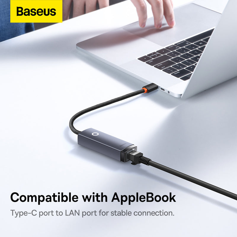 BASEUS LITE USB TYPE C TO RJ45 LAN GIGABIT ETHERNET NETWORK ADAPTER - GREY Windows macOS Linux Android IOS