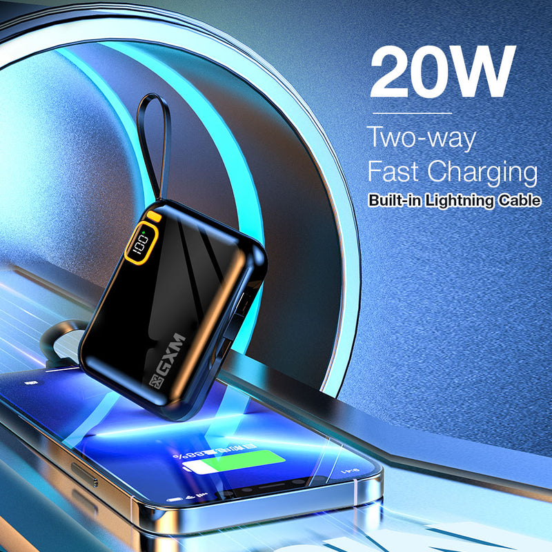 GXM 22.5w Fast Charging PB-W05 Power Bank with Built-in Cable for iPhone 14 Pro Max Samsung Huawei OPPO Xiaomi Vivo 20W PD Fast Charging PB-W05