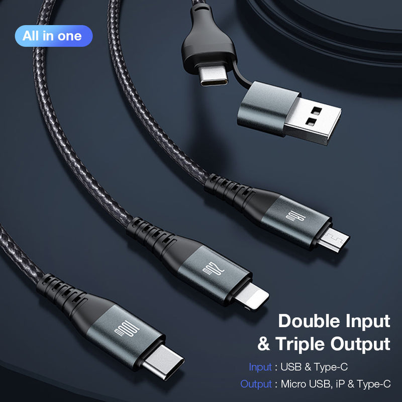GXM 6 in 1 PD100W Quick Charging Data Cable for Laptop Tablets Phones iP Type-C MicroUSB and Data Transfer Cable