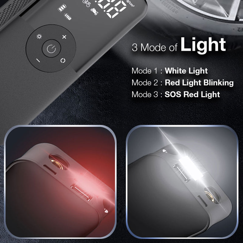 GXM AP-01 Cordless Smart Tire Inflator Auto Stop Tire Pressure Monitoring Fast Inflation LED Lighting SOS Mode Power Bank 4000mAh Capacity Air Pump