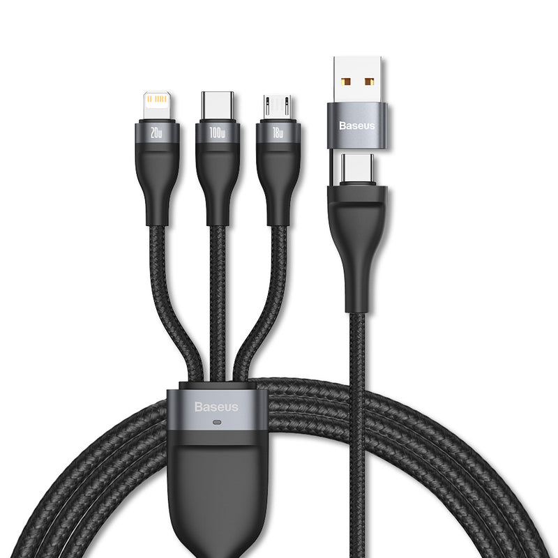 Baseus Flash 100W 2 For 3 Charging Cable USB + Type C To Micro USB Lightning Type C IOS Android Multiple Cable PD 20W Fast Charge Cable