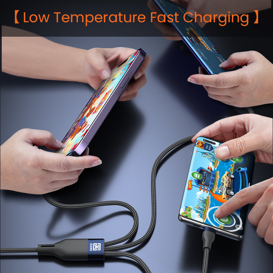 GXM 100W 3 in 1 Quick Charging Data Cable iP Type-C MicroUSB Safety Protection 1.2M Cable Length Triple Simultaneous Charging Cable