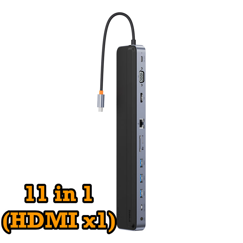 Baseus EliteJoy Gen2 11-Port Type-C HUB Adapter 11 in 1 Hub Stand Dock USB-C PD VGA HDMI RJ45 TF/SD USB 3.0 Data Transfer 3.5mm Audio Dark gray