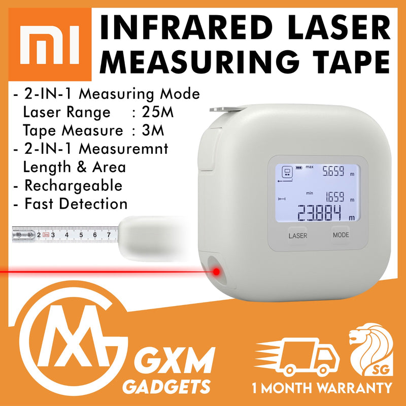 Xiaomi Akku 2 in 1 Measuring Tape Digital Laser Measure Laser Ranging Tape with LCD Display Measuring Tape Laser Rangefinder Measuring 25M Distance Tape Length 3M